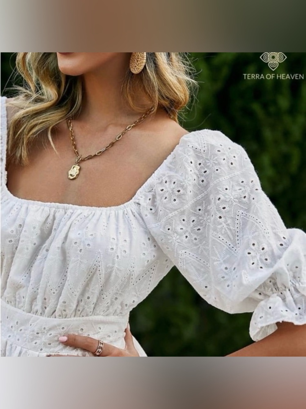 URBAN Romantics Women’s White Eyelet Puff-Sleeve Peplum Top